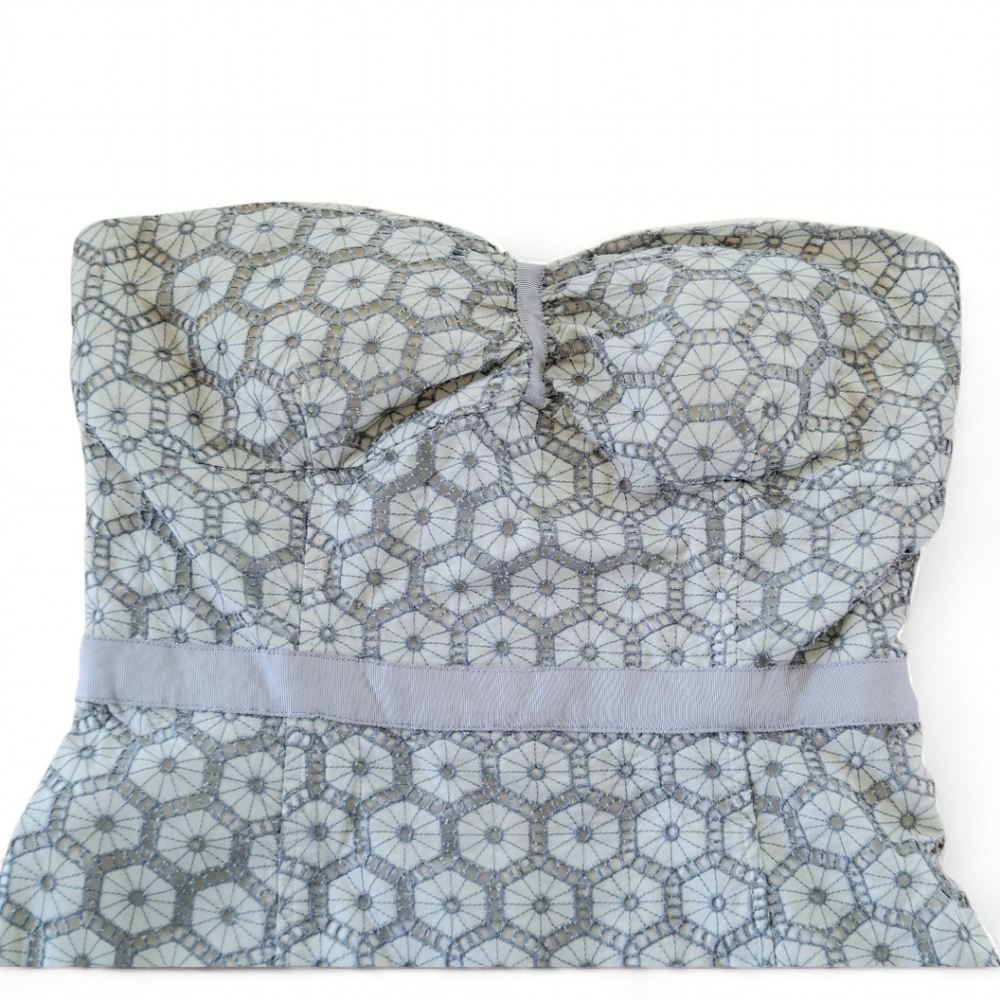 Tracy Reese Strapless Lacy Crochet Embroidered Light Grey Dress - Picture 4 of 11